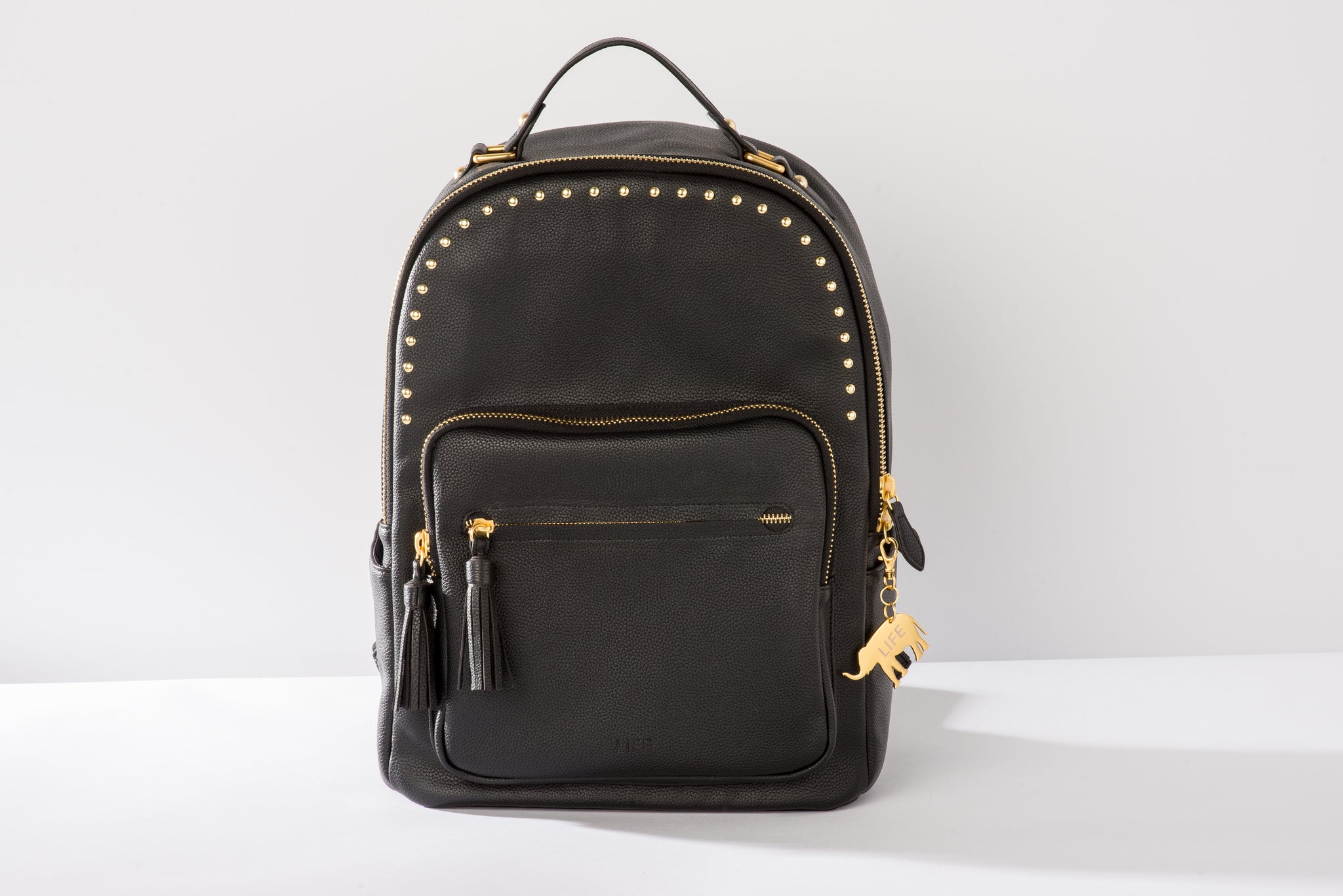 black leather backpack with gold studs Neela-Black Hydrodip and Sealed Orvis toned studs that add 8551453 Model:EXIGLT3000-H